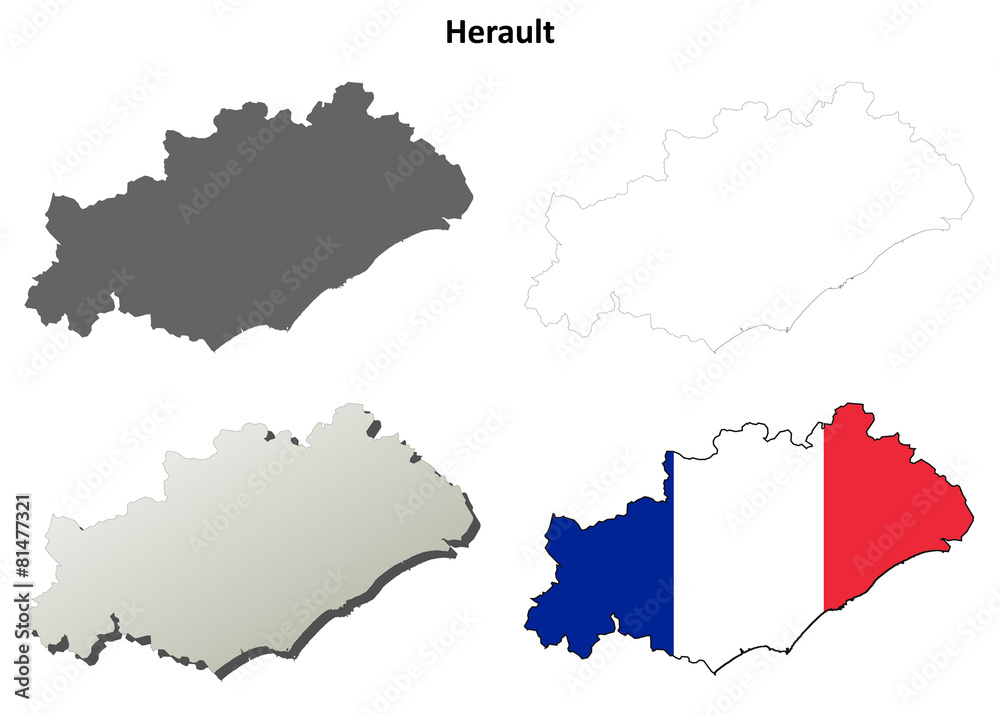 Herault (Languedoc-Roussillon) outline map set