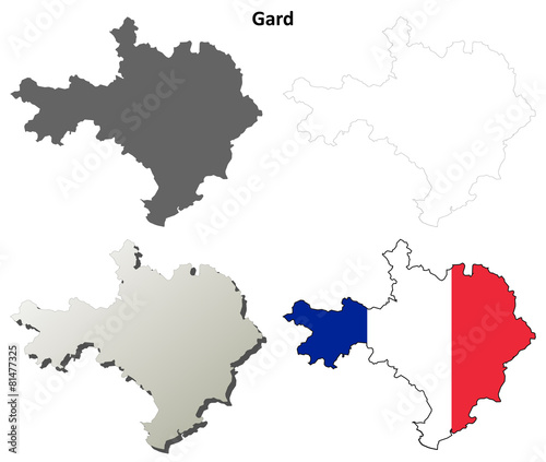 Gard (Languedoc-Roussillon) outline map set