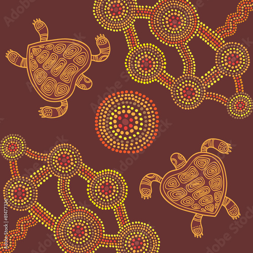 Vector background aboriginal style design with turtles