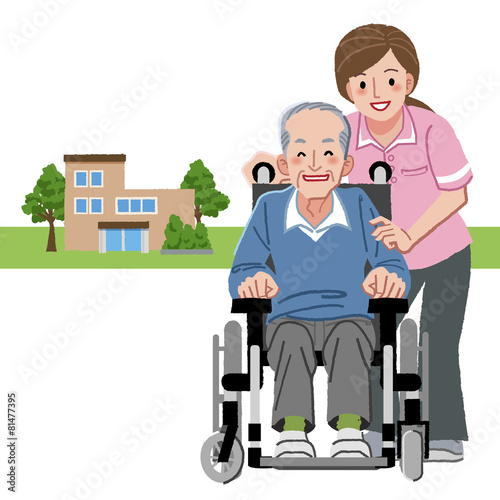 車椅子 シニア Portraits of senior man in wheelchair and caregiver