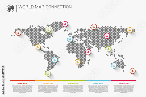 Colorful modern infographic world map connection concept. Vector