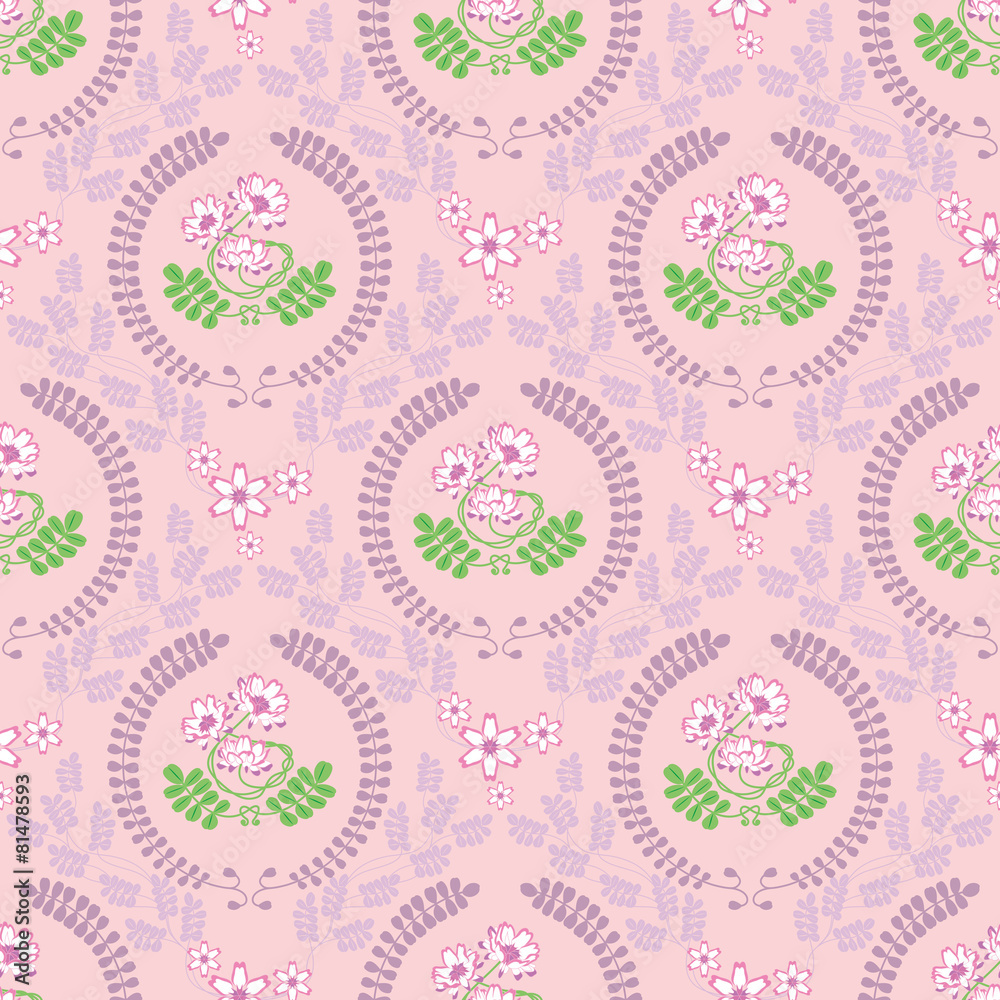 春の花「レンゲ草」スクエア形状B(ピンク背景-基本サイズ)