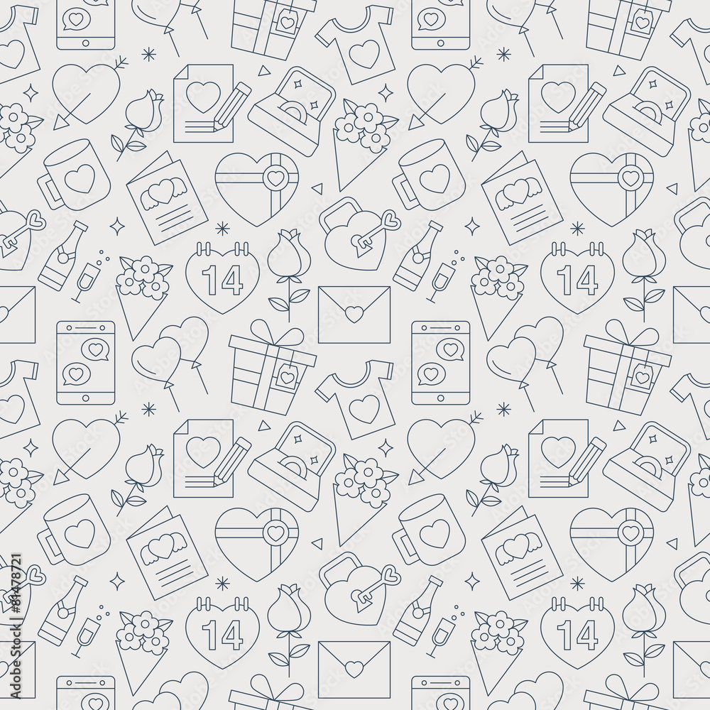 valentine's day line icon pattern set
