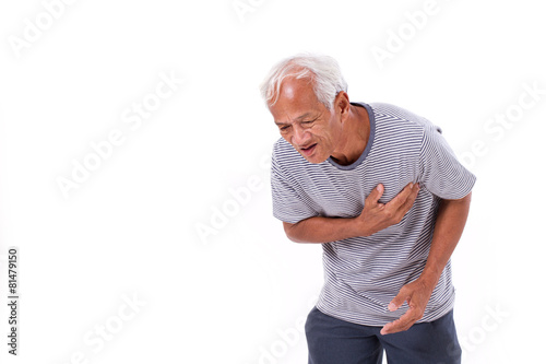 sick old man suffering from heart attack or breathing difficulti