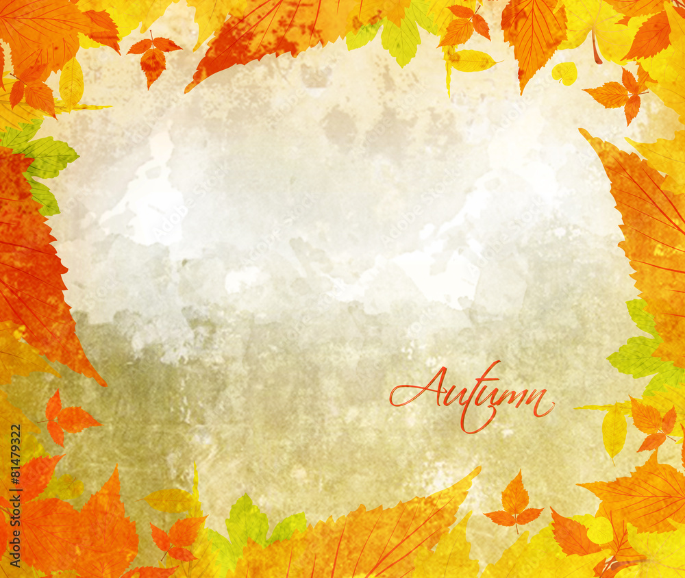 watercolor autumn background with leaves