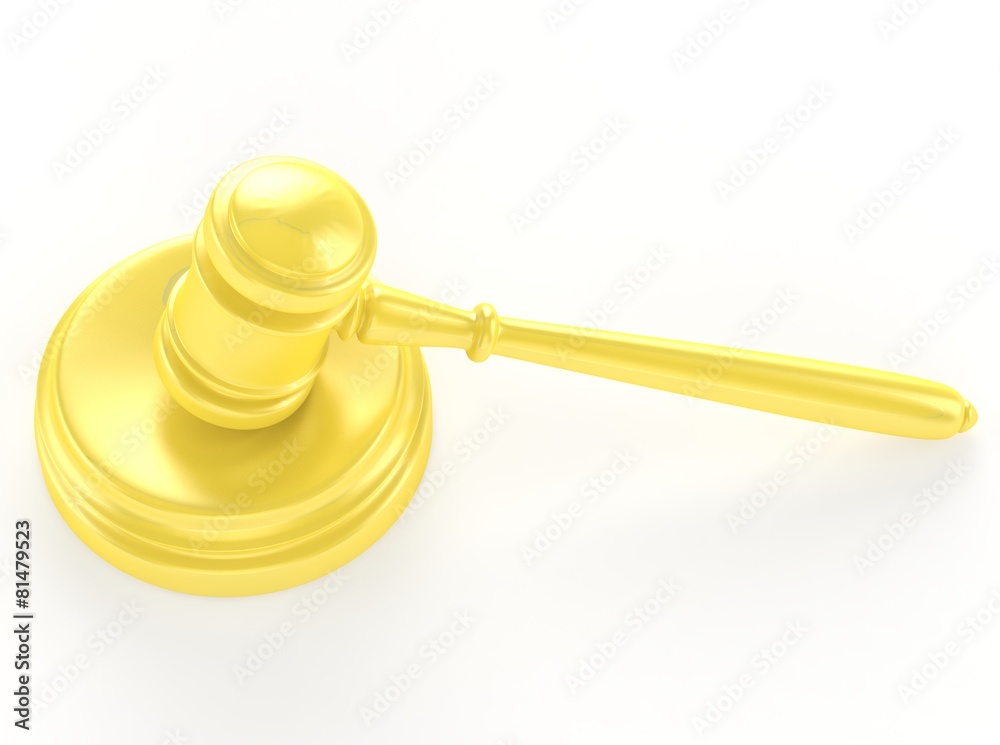 Gold gavel and soundboard isolated on white 3d Gold gavel and soundboard isolated on white 3d