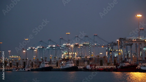 Industrial seaport of Algeciras in evening. Spain photo