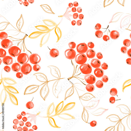 vector watercolor seamless rowan pattern.
