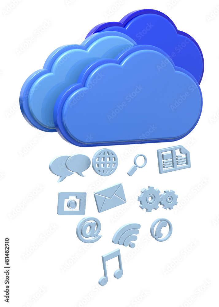 Raining Icons from Cloud Concept - 3D Raining Icons from Cloud Concept - 3D
