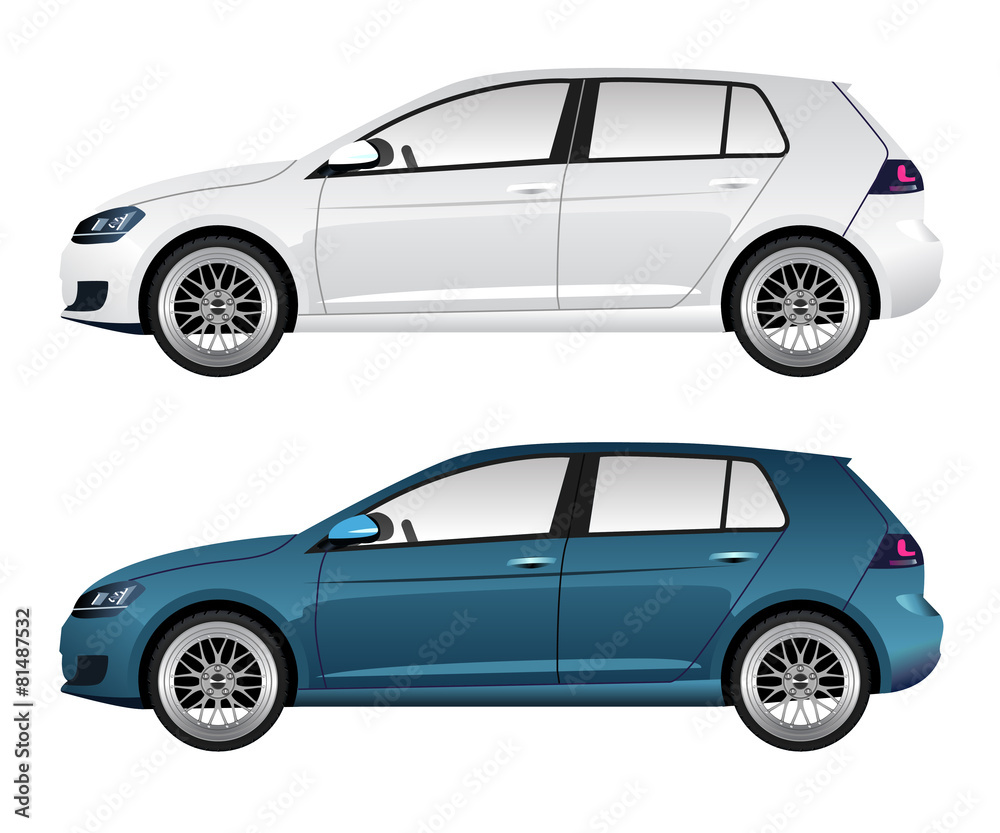 White and Blue Hatchback Automobiles White and Blue Hatchback Automobiles