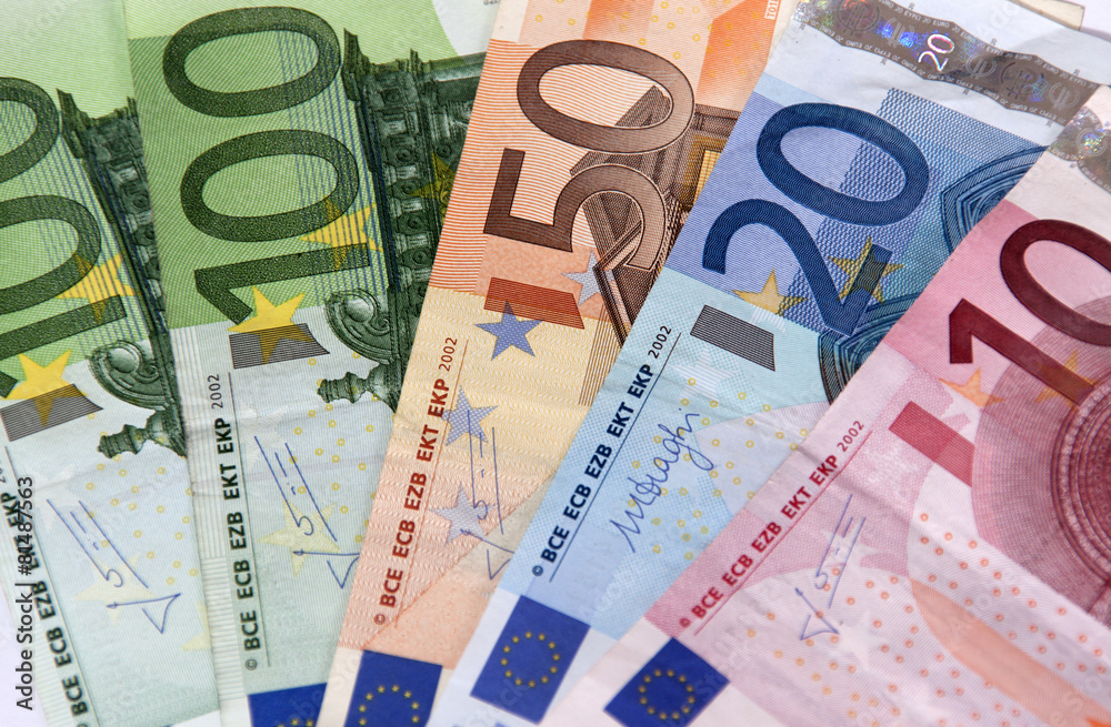 The european banknotes of 100.50, 20.10 Euro The european banknotes of 100.50, 20.10 Euro