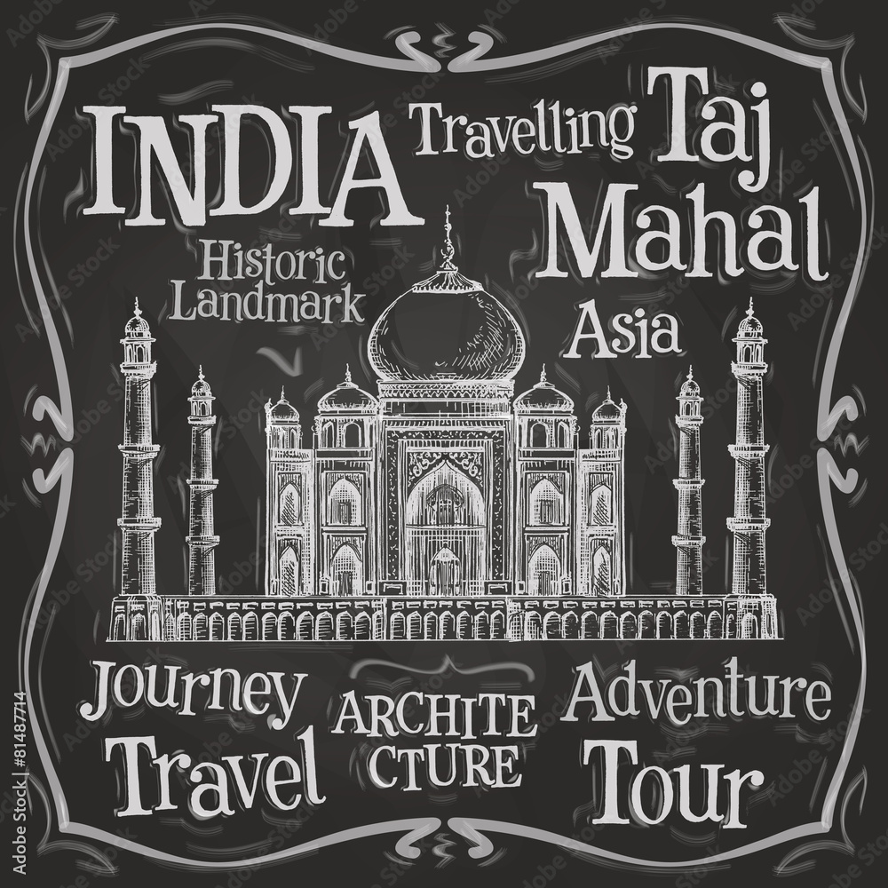 India vector logo design template. Taj Mahal or menu board icon.