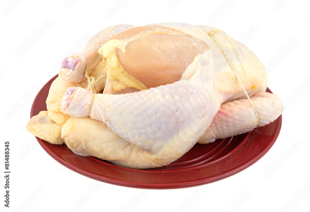 Whole roasting chicken on plate