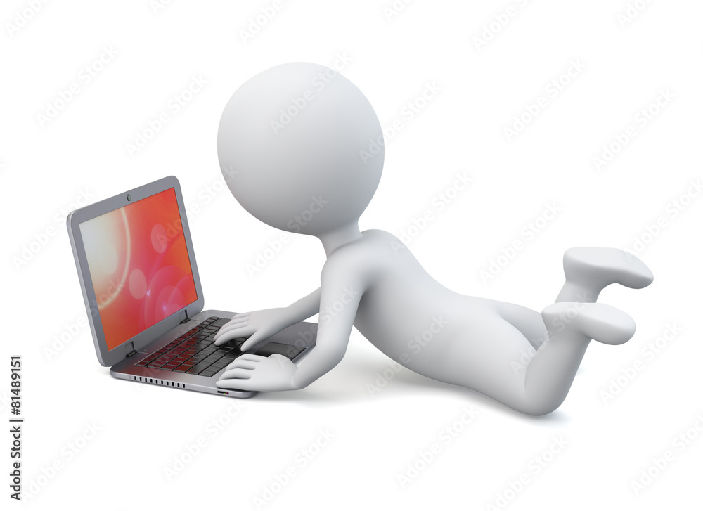 3D man working on laptop 3D man working on laptop