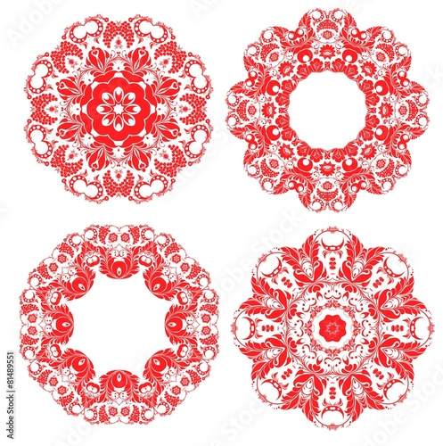 russian circle ornaments collection in  khokhloma style
