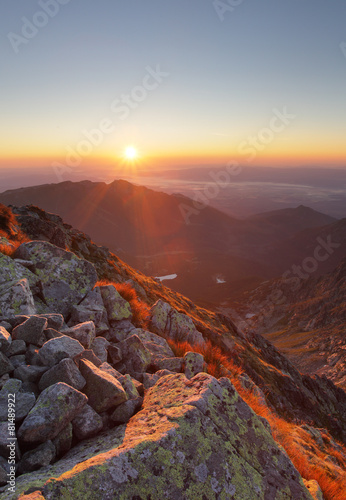 Fototapeta Naklejka Na Ścianę i Meble -  Mountain sunset  from peak - Slovakia Tatras