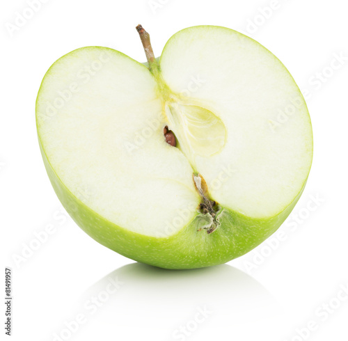 half of green apple isolated on a white background