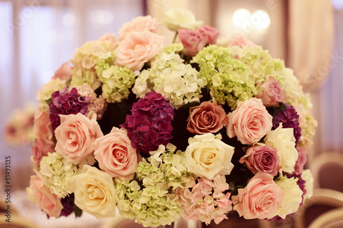 Beautiful bouquet on wedding table 