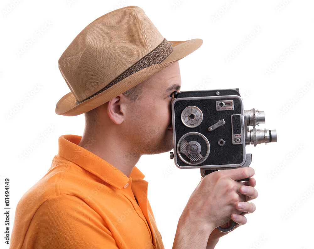 man with retro camera man with retro camera