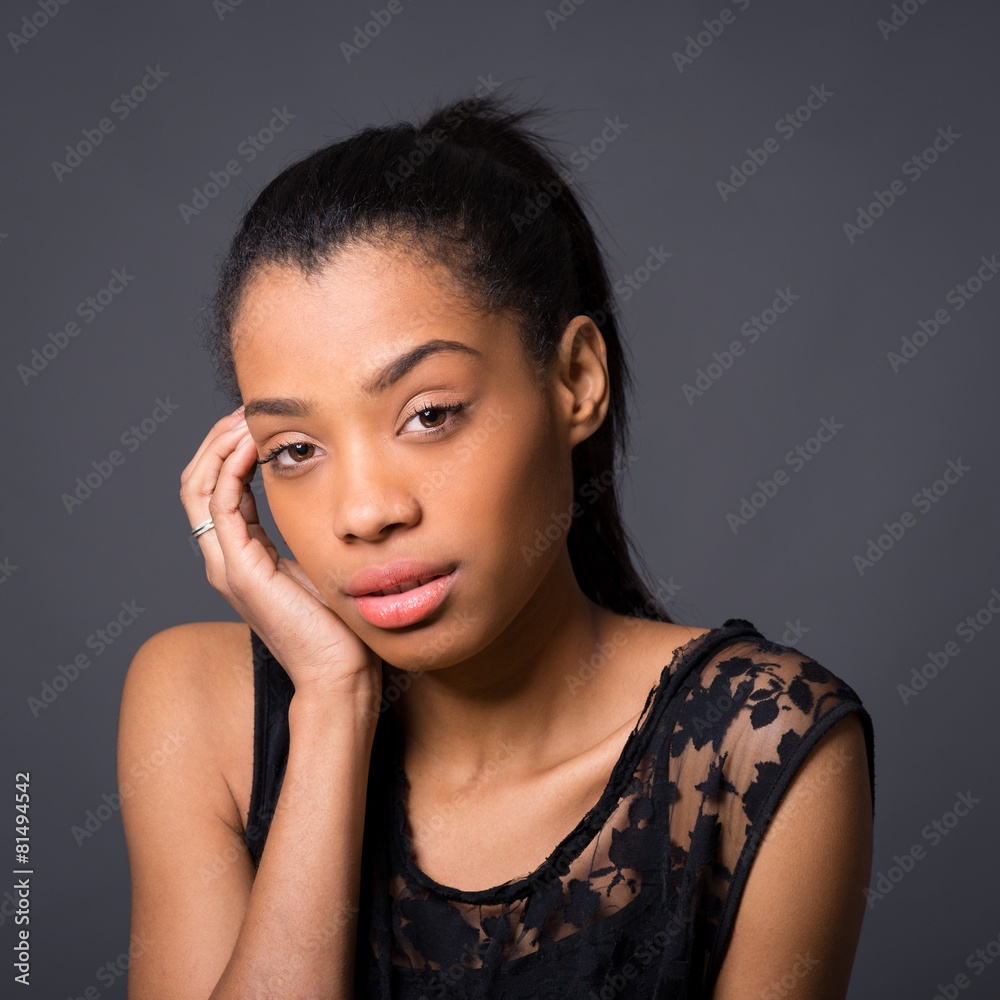 Close up intimate brunette brazilian woman studio portrait again Close up intimate brunette brazilian woman studio portrait again