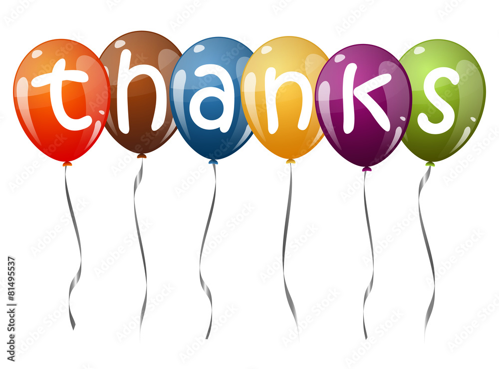 flying balloons with text THANKS flying balloons with text THANKS