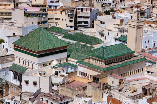green ceramic tiles on the roof of the palace in Meknes, Morocco