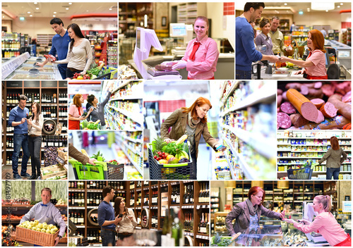 einkaufen im supermarkt  Collage mit vers. Situationen © industrieblick