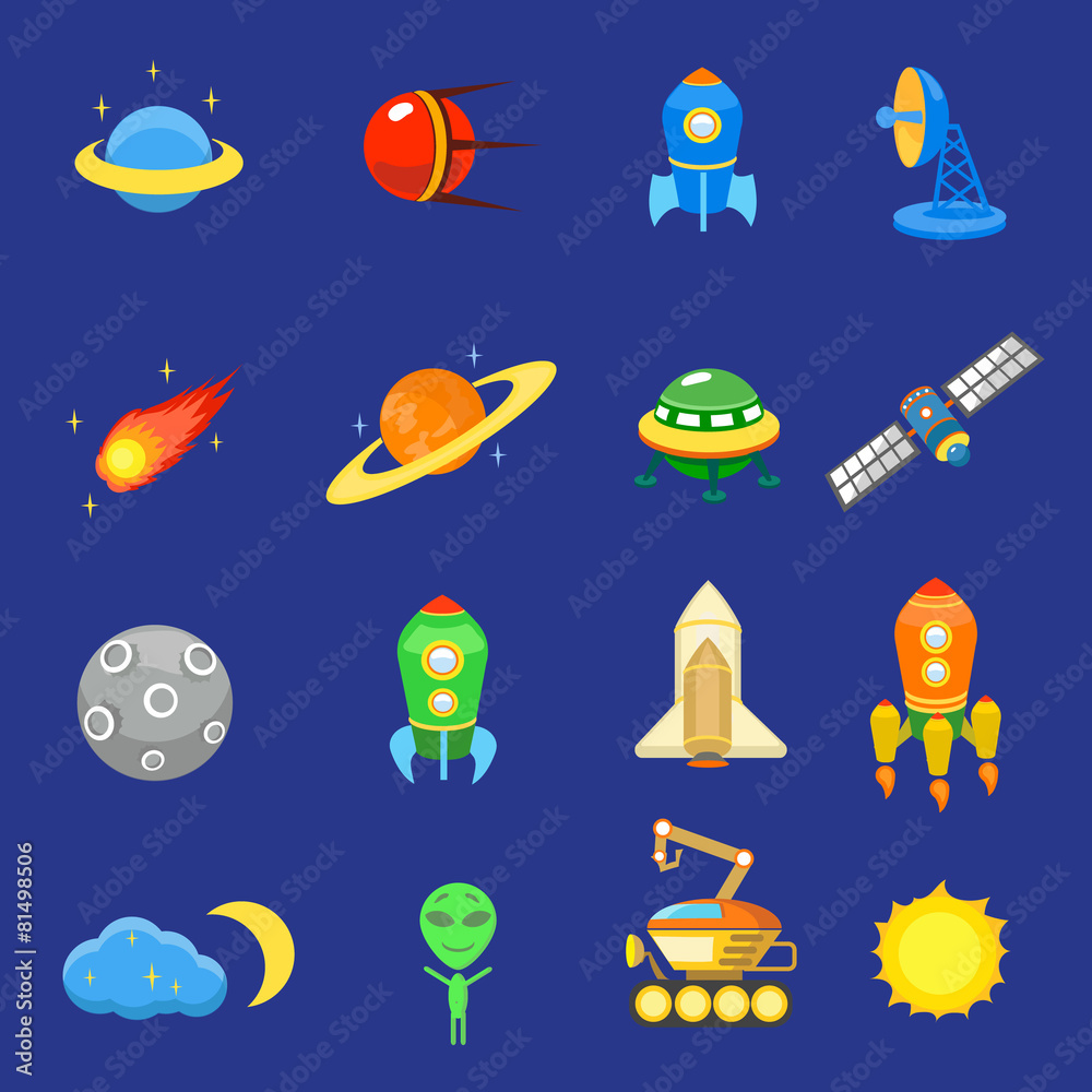 Space icons set of rocket galaxy planet ufo sun vector Space icons set of rocket galaxy planet ufo sun vector