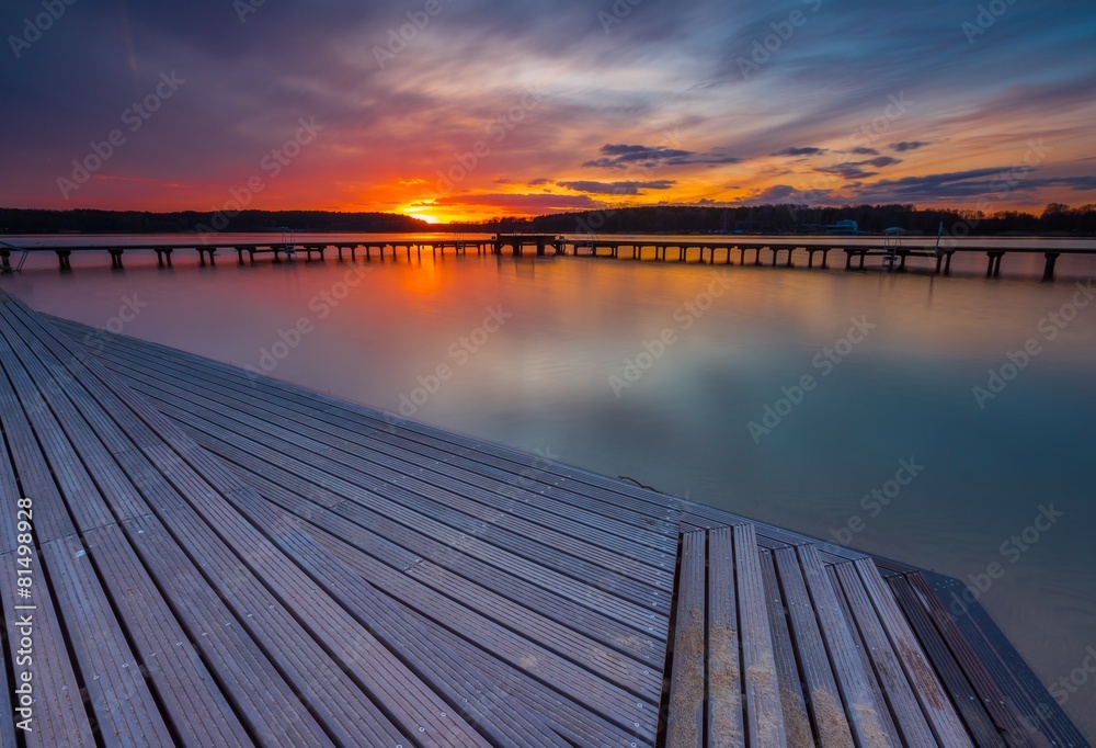 Beautiful long exposure lake at sunset landscape.