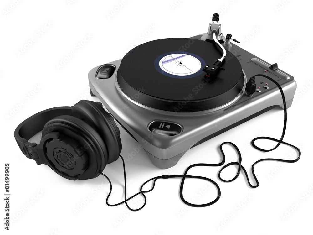 Vinyl dj player with headphones. Turntable Vinyl dj player with headphones. Turntable