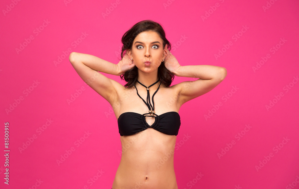 Portrait of a funny woman in bikini Portrait of a funny woman in bikini