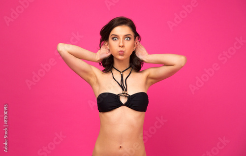 Portrait of a funny woman in bikini