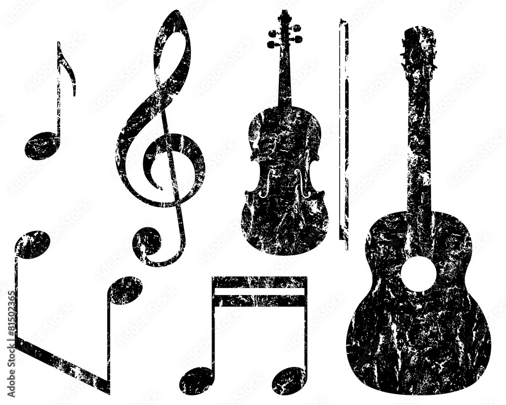 Fototapeta premium grunge music elements, guitar, violin, treble clef and notes