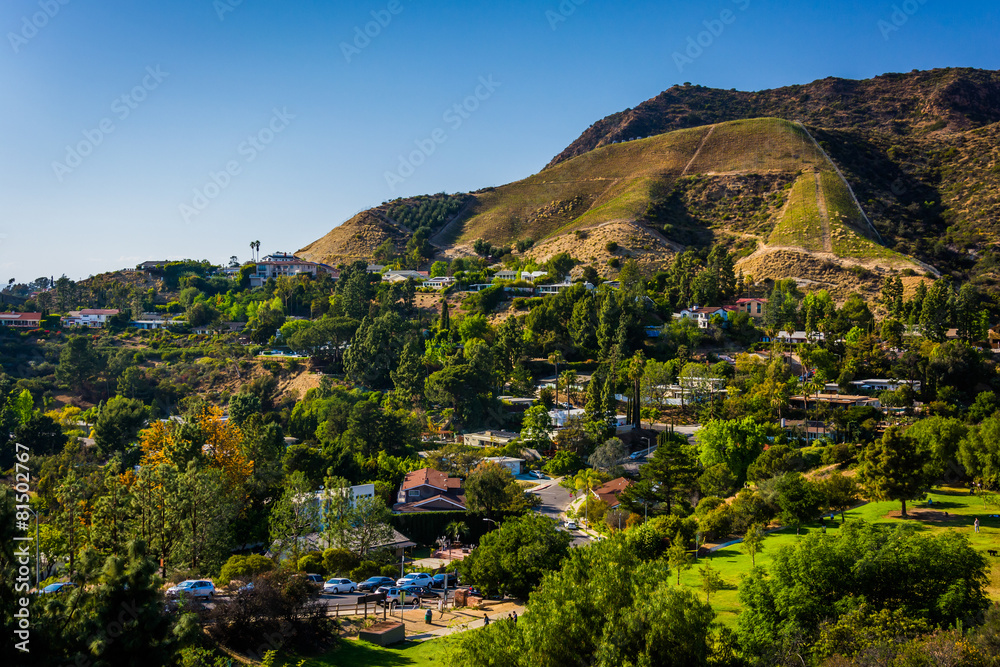 Fototapeta premium View of houses and hills in Hollywood from Canyon Lake Drive in
