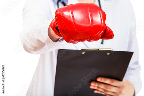doctor hand in boxing glove isolated