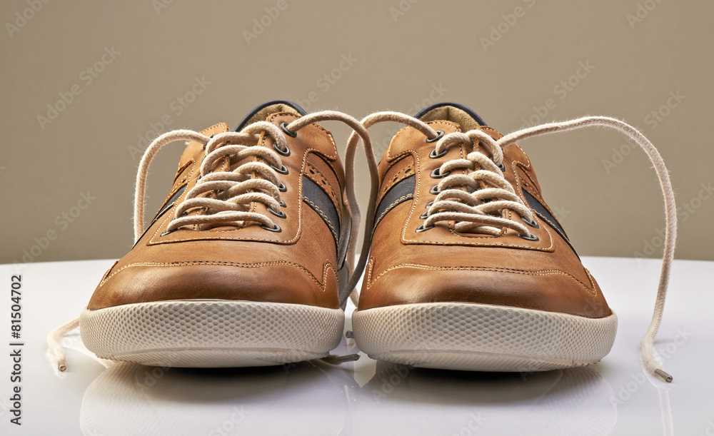 Brown Leather Shoe with white shoelaces open