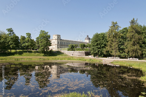 Gatchina's castle near a pond