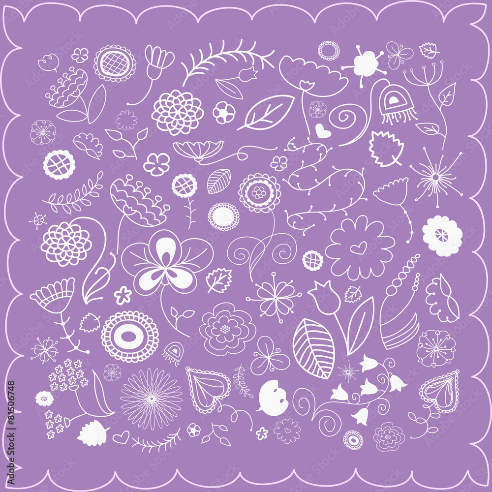 Set of floral elements. Vector illustration.