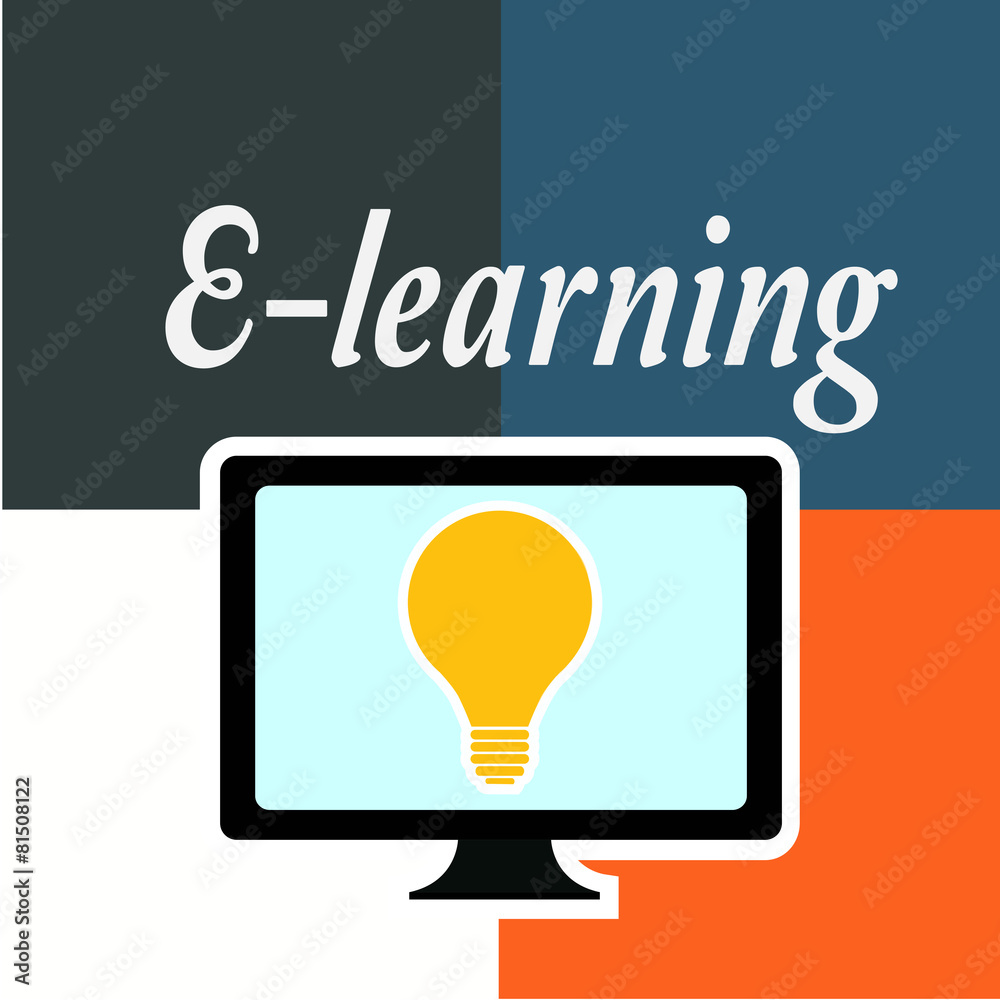 E-learning, bulb and screen computer over color background E-learning, bulb and screen computer over color background