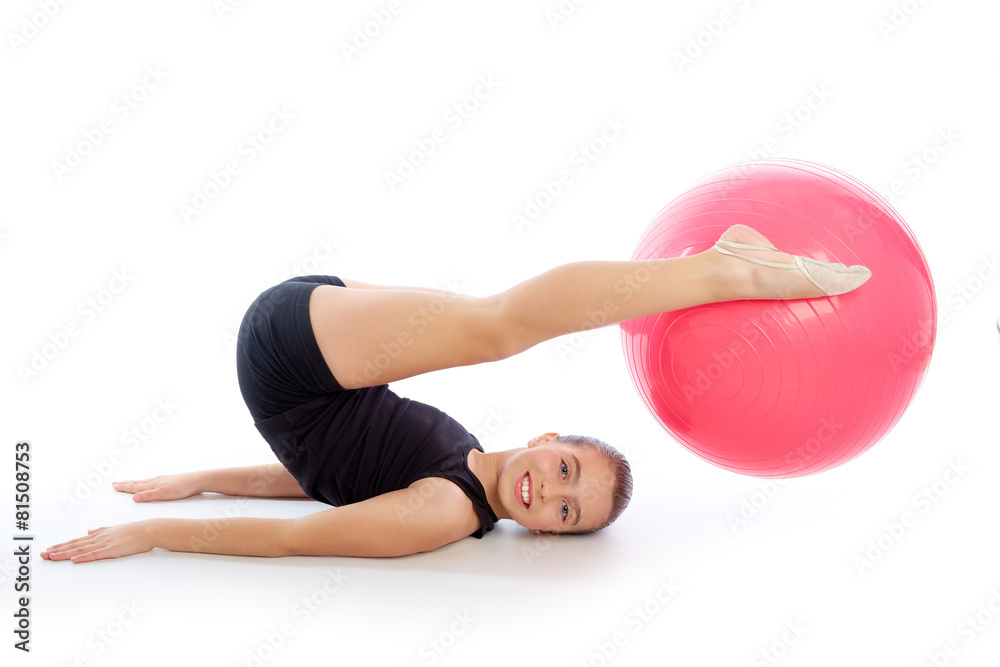 Fototapeta premium Fitness fitball swiss ball kid girl exercise workout