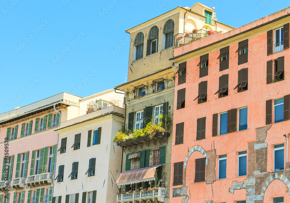 Mediterranean architecture in the port if Genoa, Italy