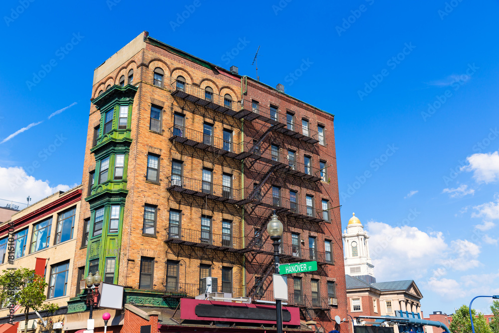 Boston traditional brick wall building facades