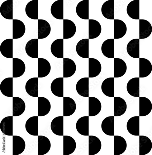 Black and white geometric seamless pattern with semicircle.