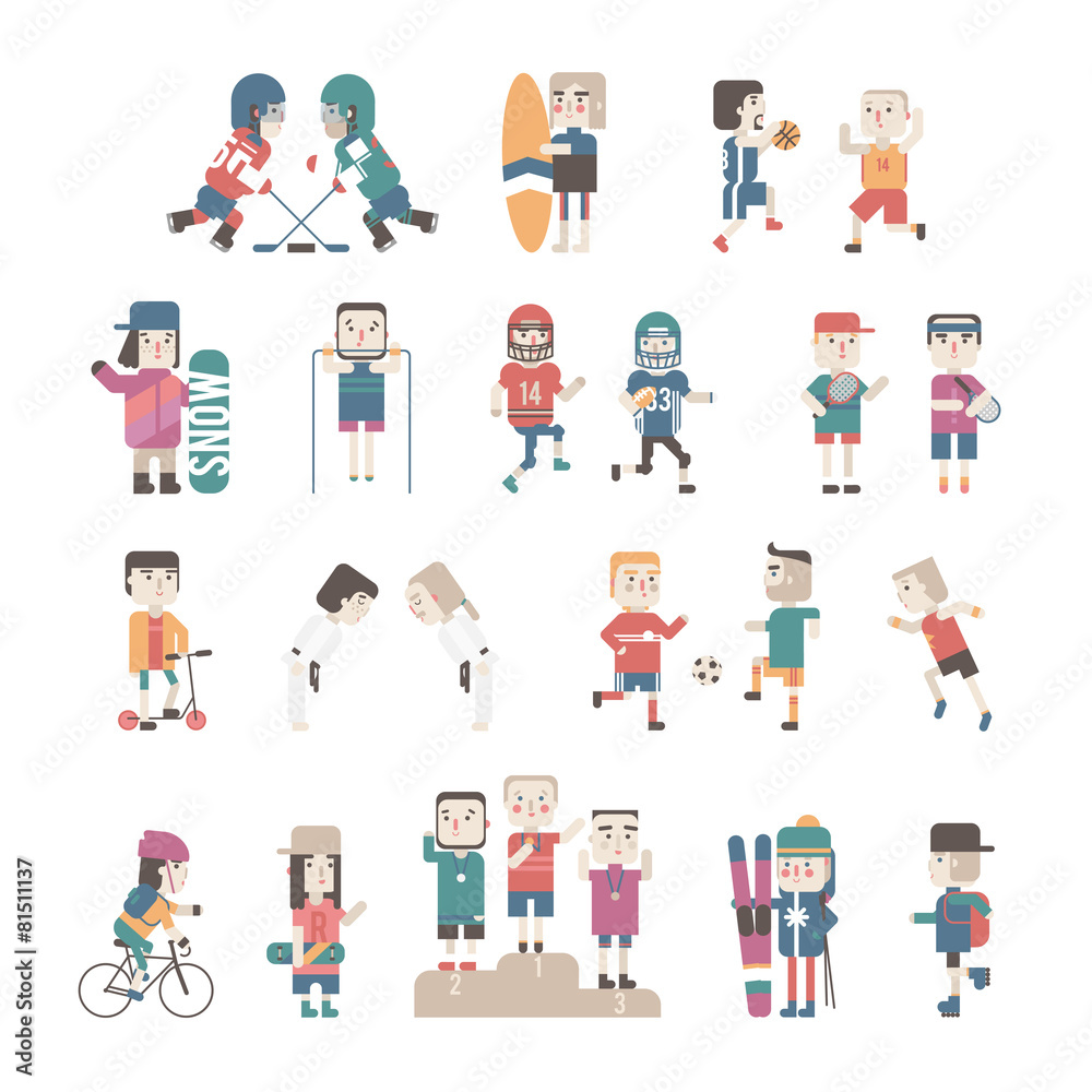 Sports People set, vector eps10 illustration.