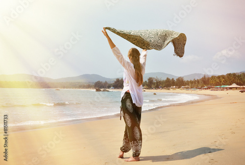 Fotografija Young woman in the traditional punjabi dress on Agonda beach. So