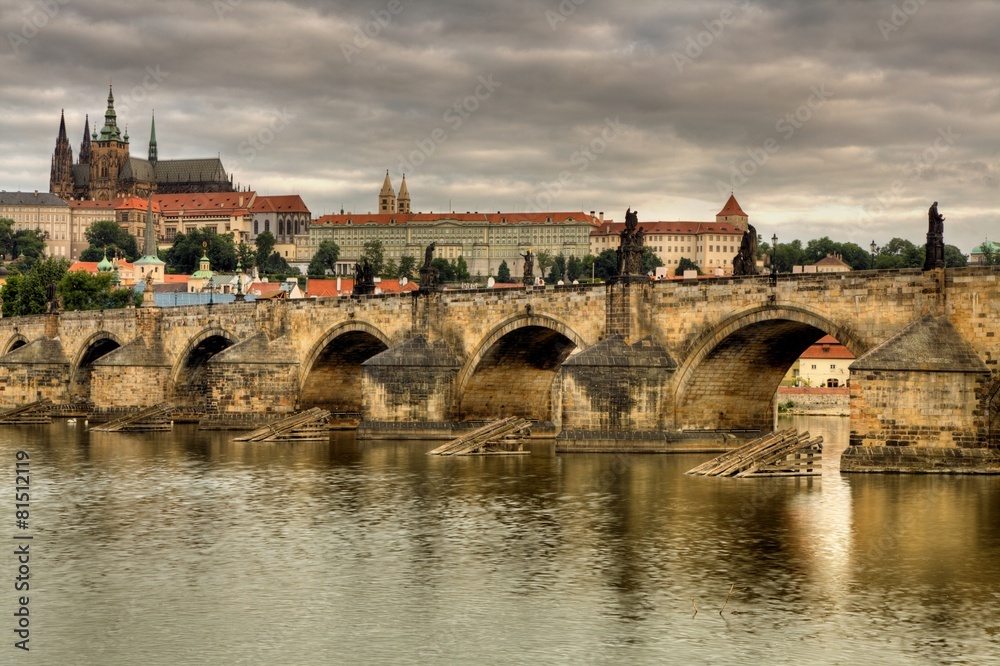 Old and historic Charles Bridge in Prague