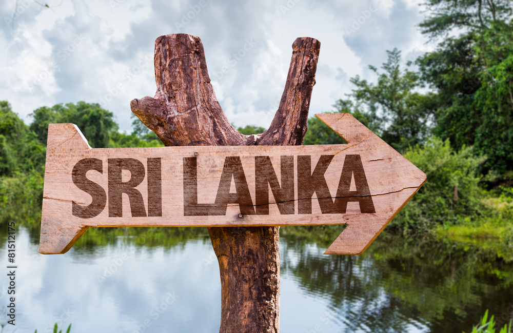 Sri Lanka wooden sign with nature background