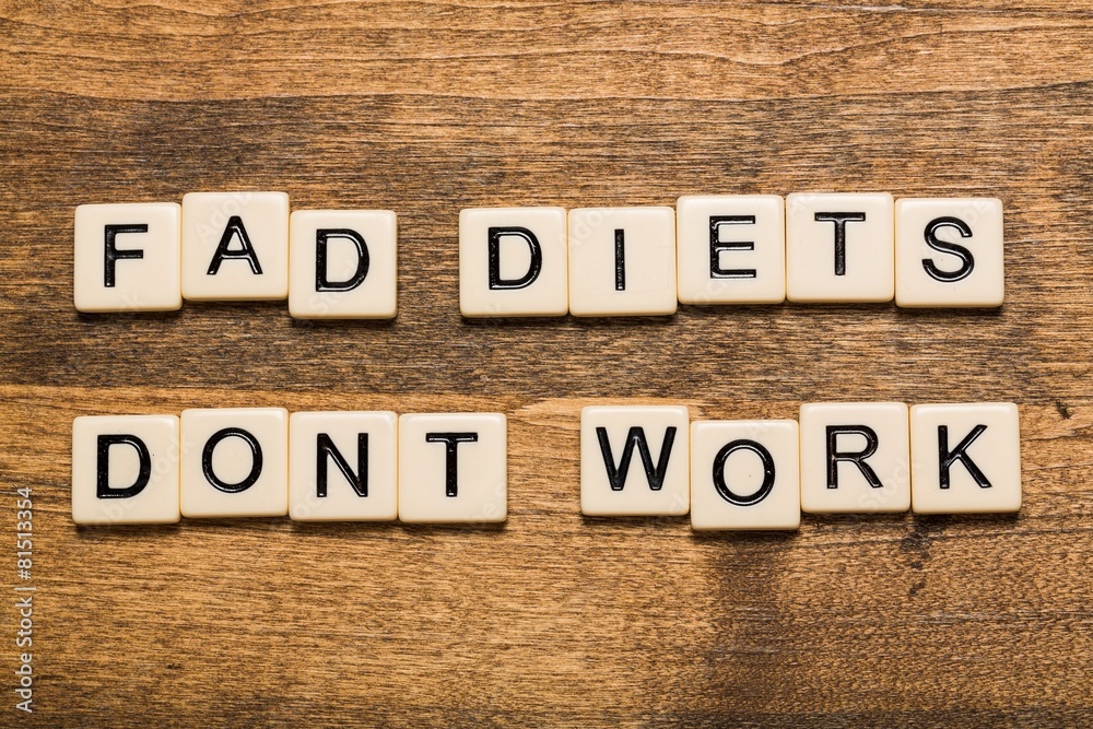 Fad. Fad Diets Don't Work card isolated on white background Fad. Fad Diets Don't Work card isolated on white background