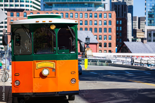 Fényképezés Boston trolley at Congress Street bridge