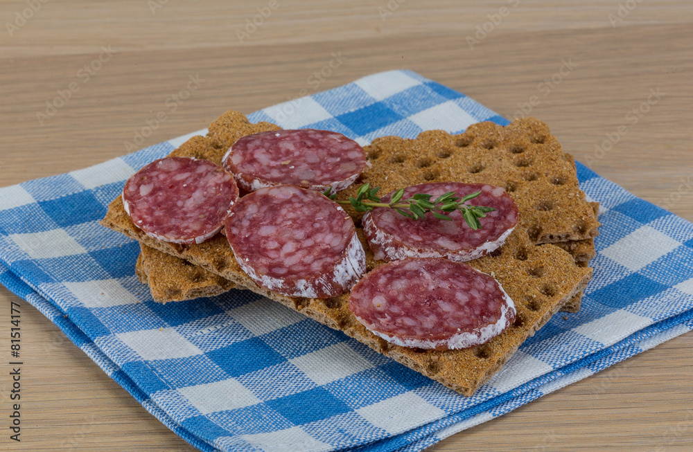 Crispbread with salami Crispbread with salami